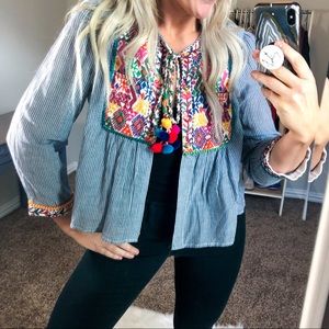 ZARA Embroidered Pom Pom Open Lightweight Jacket